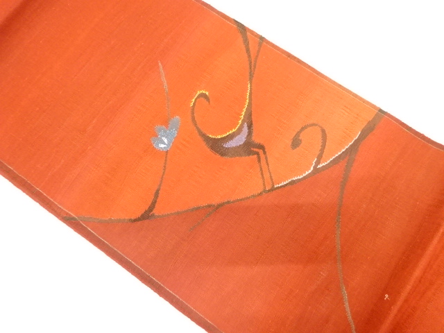 JAPANESE KIMONO / VINTAGE UNUSED FUKURO OBI / SILK / TSUMUGI / WOVEN FLOWER & BIRD